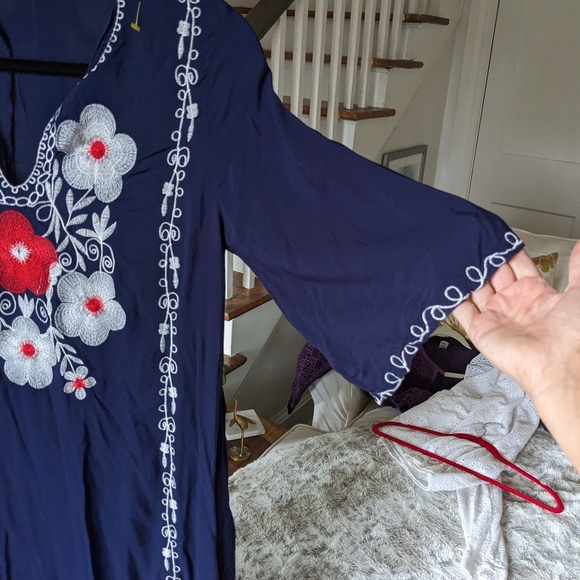 Navy blue embroidered maxi dress beach cover up kaftan - Picture 5 of 7